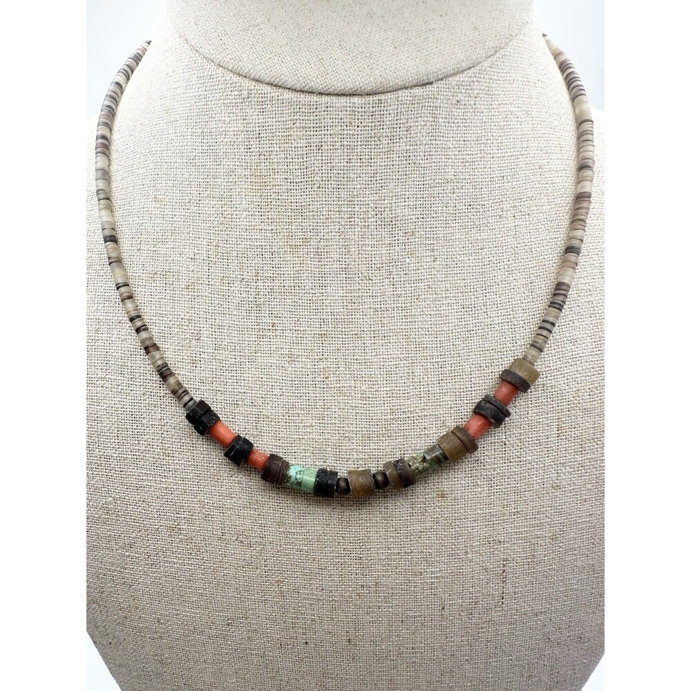 native american heishi turquoise bead necklace 17”